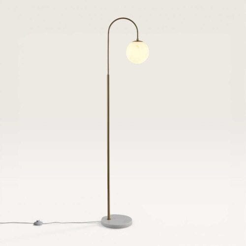 LUSENZ Sereno - Staande lamp Messing - Marmeren voet - 160 cm - Woonkamer lamp - Modern design - E27 fitting - Albast glas - Met voetschakelaar
