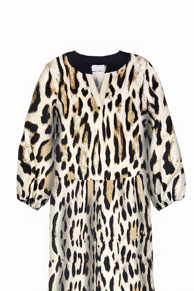 Mucho Gusto Dress San Rafael Long Leopard Blue, Ecru Größe: S | Maxikleider Outlet | Damen | Braun