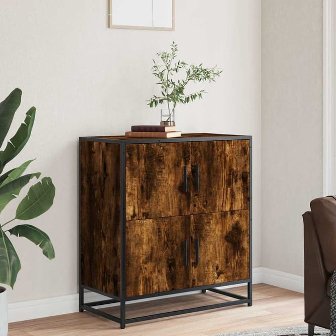 vidaXL - Dressoir - 68x35x76 - cm - bewerkt - hout - gerookt - eikenkleurig