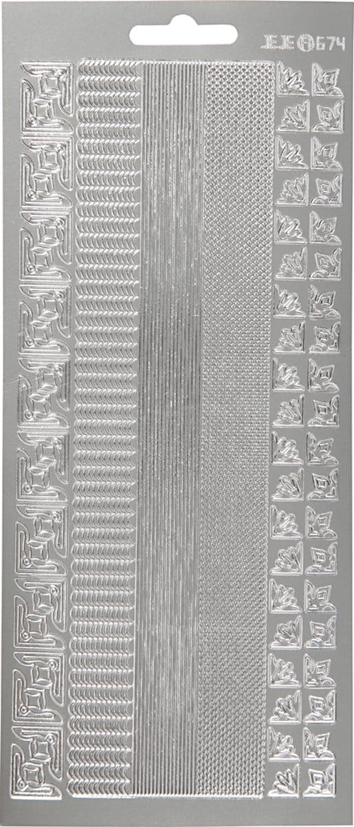 Stickers, randen, vel 10x23 cm, zilver, 1 vel