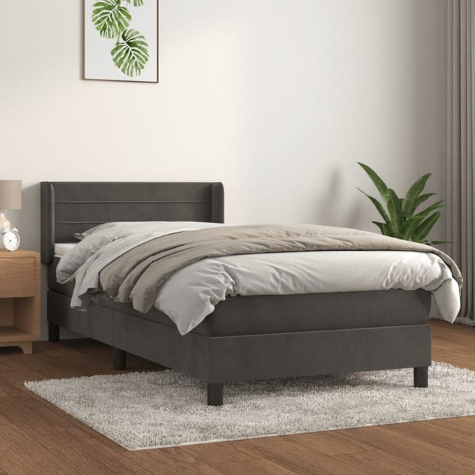 vidaXL - Boxspring - met - matras - fluweel - donkergrijs - 90x190 - cm