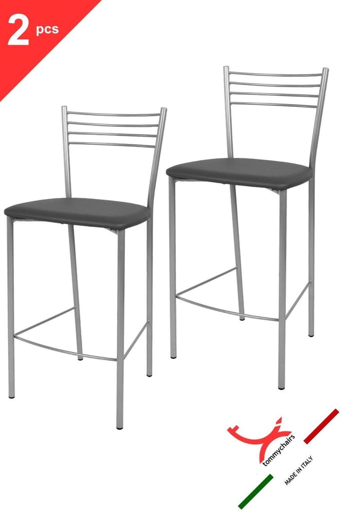Tommychairs Elegance - Eetkamerstoelen - Set van 2 - Donker Grijs - Kunstleer & Metaal