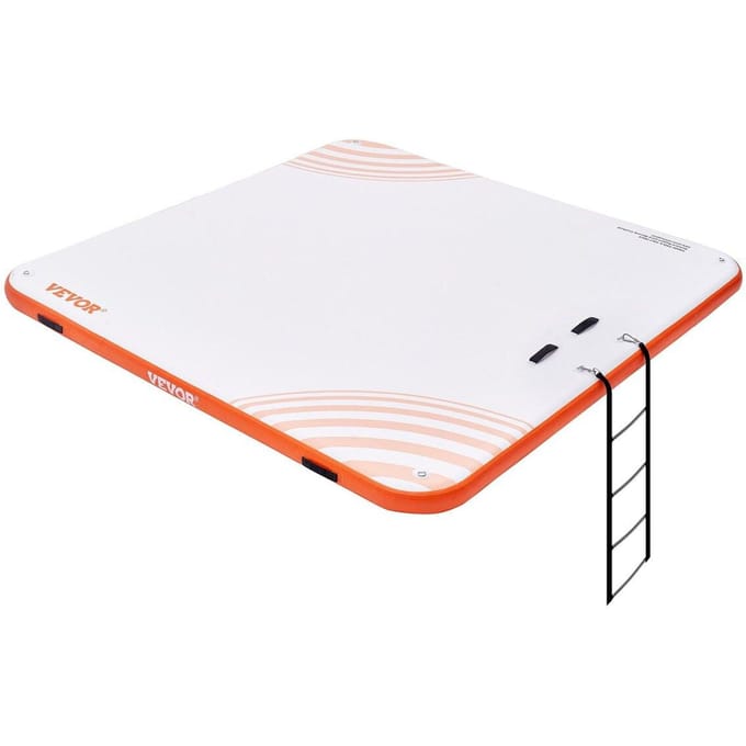 Opblaasbaar Drijvend Dok, 7 x 7FT Opblaasbaar Dok Platform, Antislip Water Drijvend Dok Mat met Draagbare Draagtas & Afneembare Ladder, Drijvend