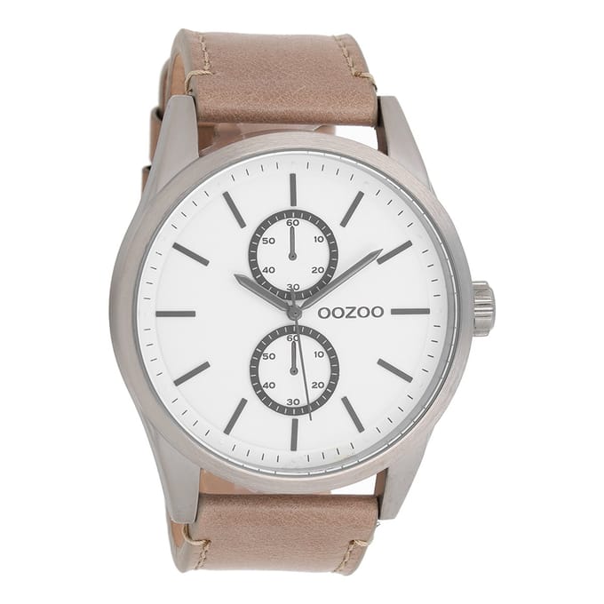 OOZOO Timepieces - Titanium horloge met grijze leren band - C8511