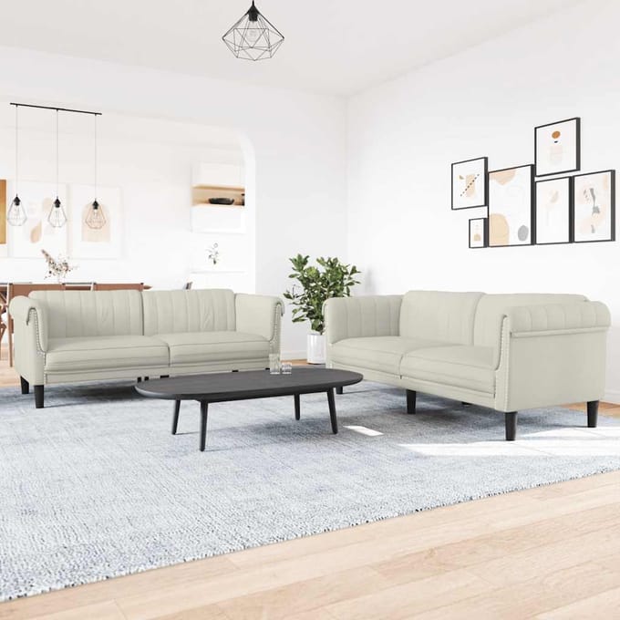 vidaXL - 2-delige - Loungeset - fluweel - crèmekleurig