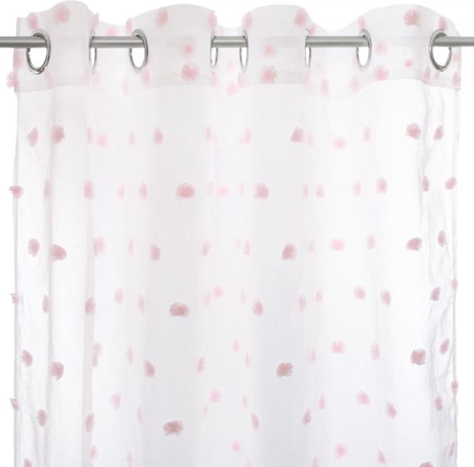 Gordijn Met Pompom - Wit - Roze - 140 x 240 cm