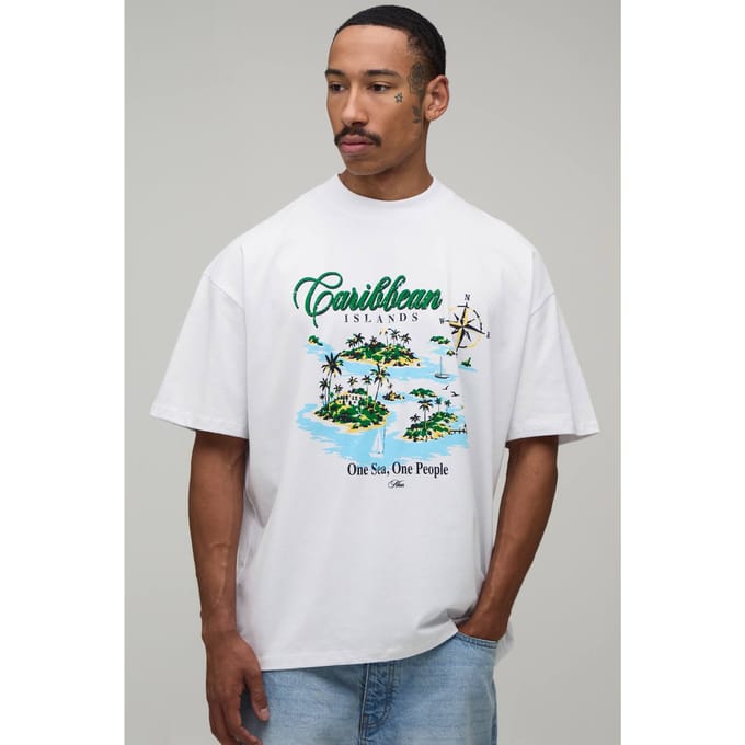 Wit Oversized T-shirt Met Caribische Print | White | Size XS