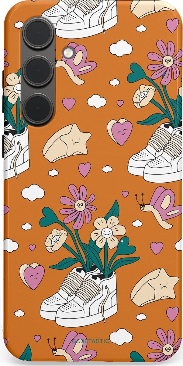 Casetastic hoesje geschikt voor Samsung Galaxy S24 Plus - Dubbellaagse bescherming - Hartentuin - Fashion Case - Terracotta Zand Lichtgrijs