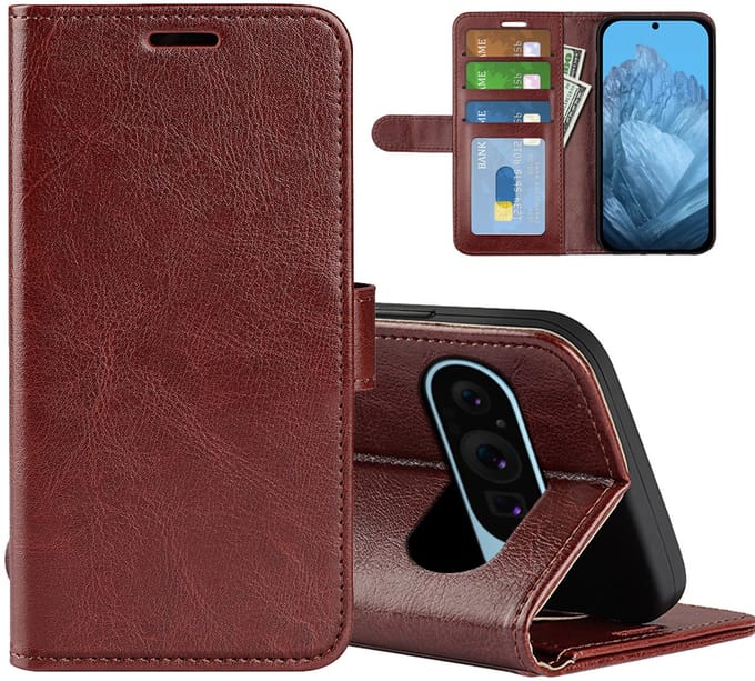 MobyDefend Hoesje - Geschikt voor Google Pixel 9 / Pixel 9 Pro - Wallet Book Case (Sluiting Achterkant) - Bruin