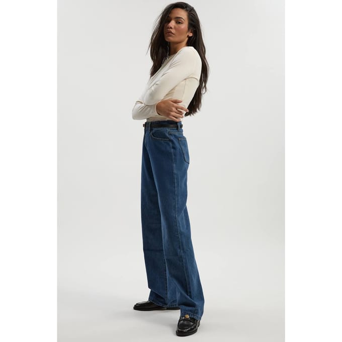 Dames Boohoo Basics High Waisted Boyfriend Jeans | Mid Blue | Maat: 8/32L