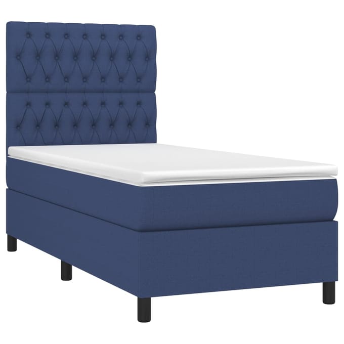 vidaXL - Boxspring - met - matras - en - LED - stof - blauw - 90x200 - cm
