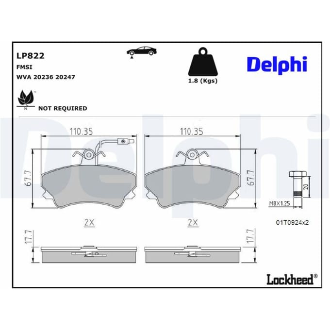 Remblokkenset, schijfrem DELPHI LP822