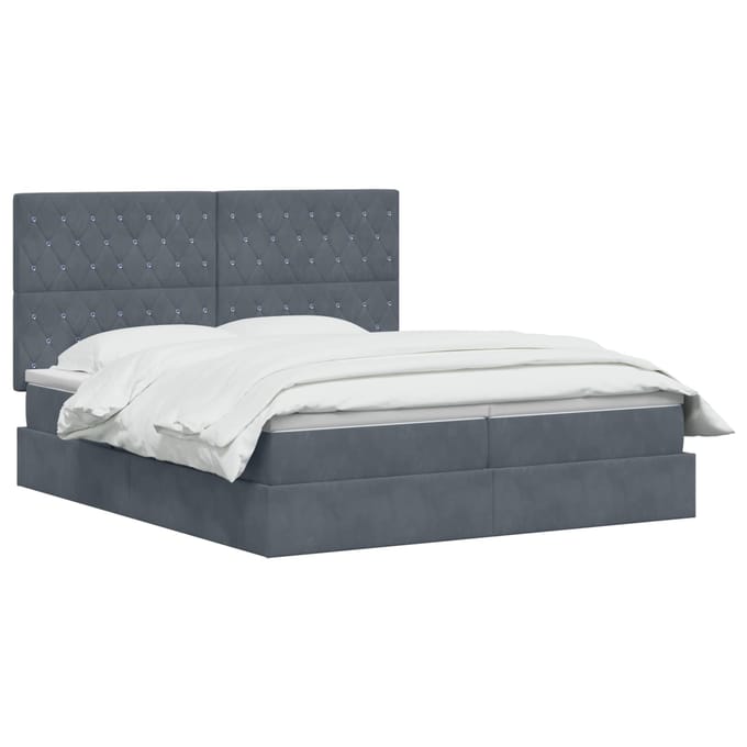 vidaXL - LED - opbergbed - met - matras - Donkergrijs - 200 - x - 200 - cm - Fluweel