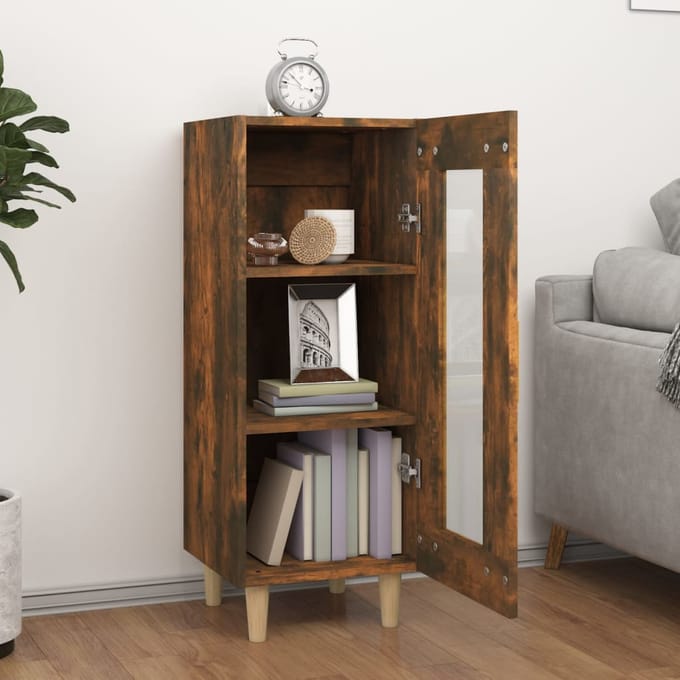 vidaXL - Dressoir - 34,5x34x90 - cm - bewerkt - hout - gerookt - eiken