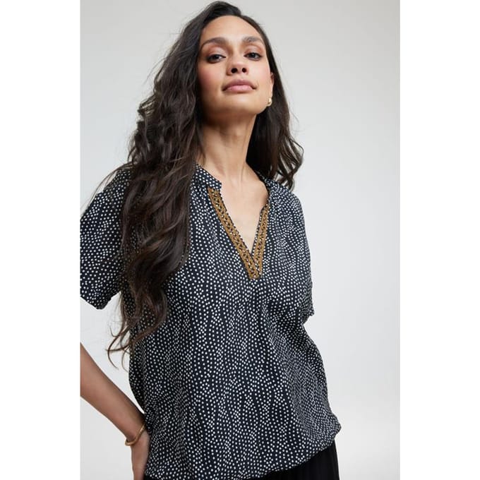 Blouse Moon Black Flowing print