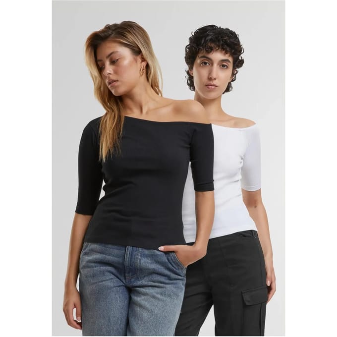 Urban Classics - Organic Asymmetric Rib Top - M - Zwart/Wit