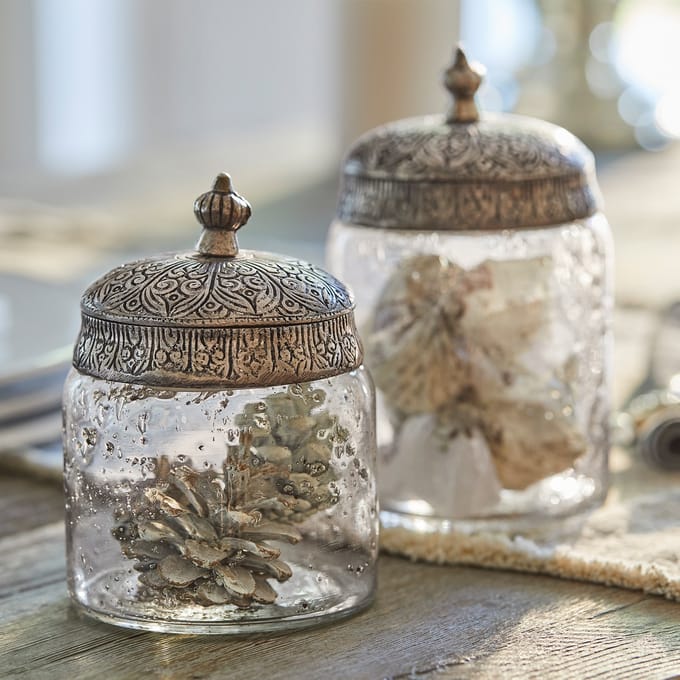 LOBERON Glazen pot set van 2 Laurnena helder/zilverkleurig