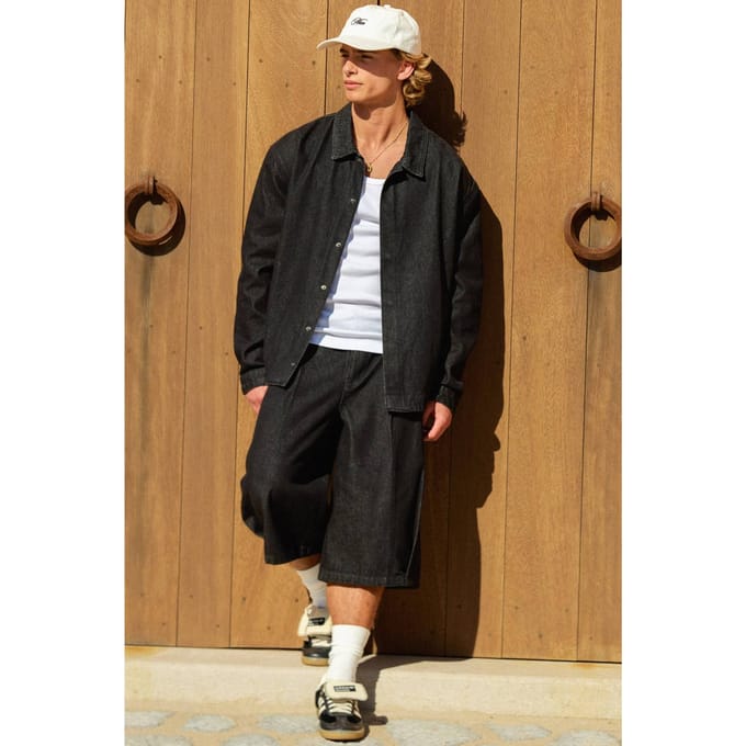 Rinse Wash Pleat Front Co-Ord Jorts | Black | Size 48
