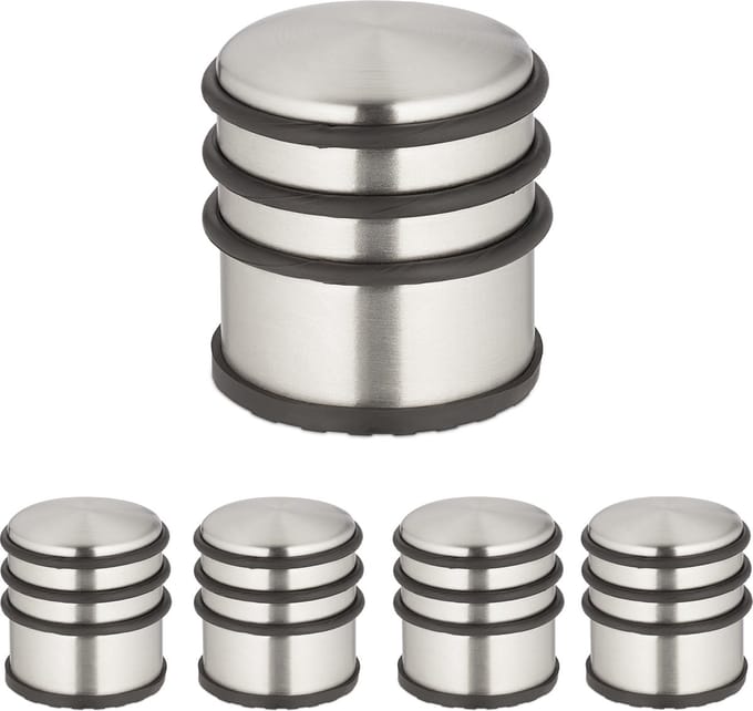 deurstopper rvs - set van 5 - antislip - 7,5 x 7 cm - zilver-zwart