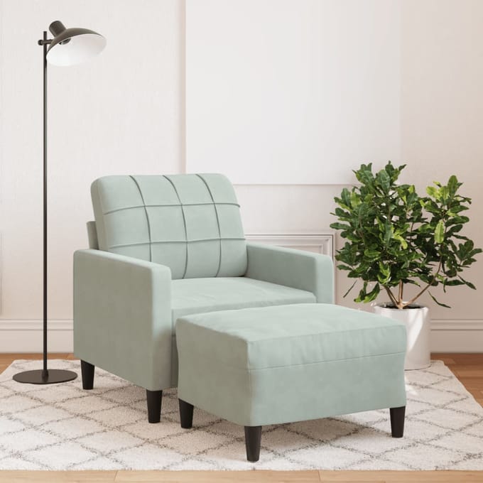 vidaXL - Fauteuil - met - voetenbank - 60 - cm - fluweel - lichtgrijs