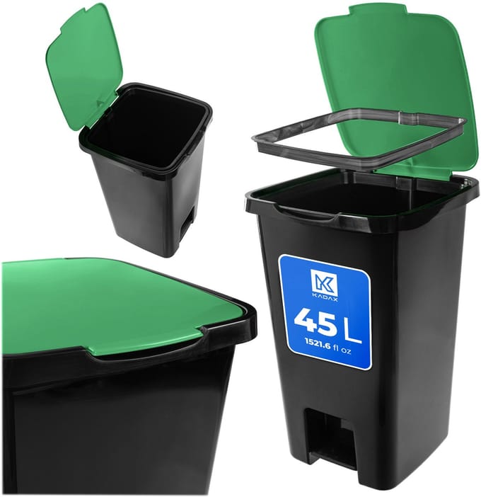KADAX Sorta 45L afvalemmer met pedaal zwart/wit