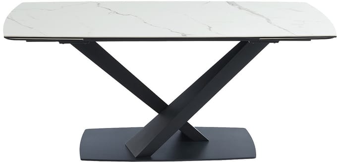 Vente-unique Verlengbare eettafel 6 tot 10 personen van keramiek en metaal - Wit en zwart marmereffect - MALATA