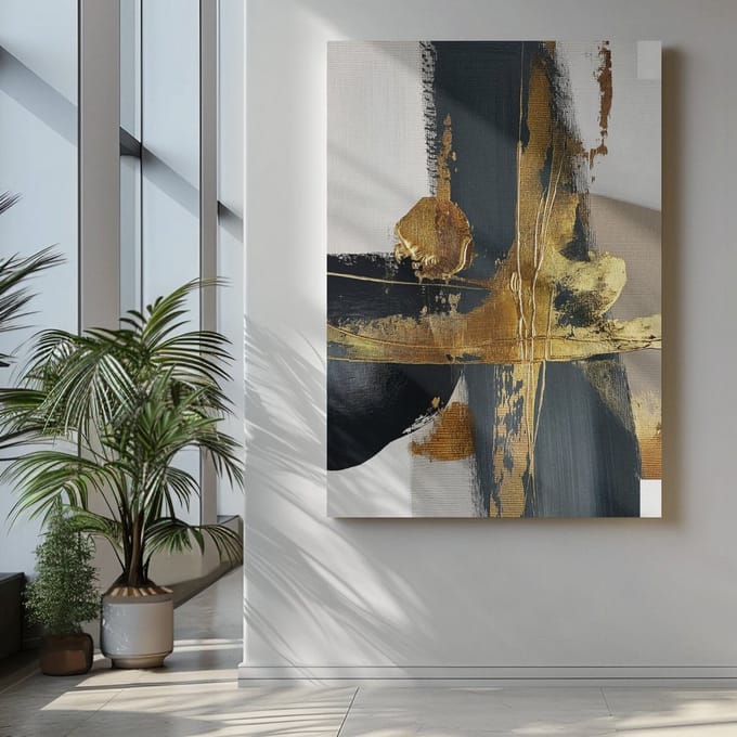 Canvas Schilderij Abstract - Kunst - Zwart - Goud - 60x40x2 cm