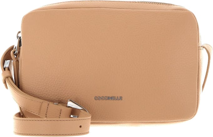 COCCINELLE Leren Schoudertas Gleen Handbag Grained Leather Toasted Beige