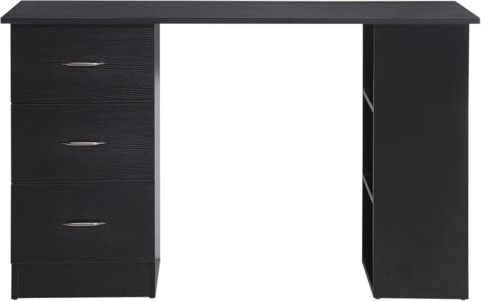 Computerbureau met 3 laden - 120 x 50 cm - zwart - 3 open planken - omkeerbare opslag