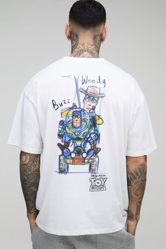 Tall Oversized Disney Toy Story Licentie T-Shirt | White | Size Medium