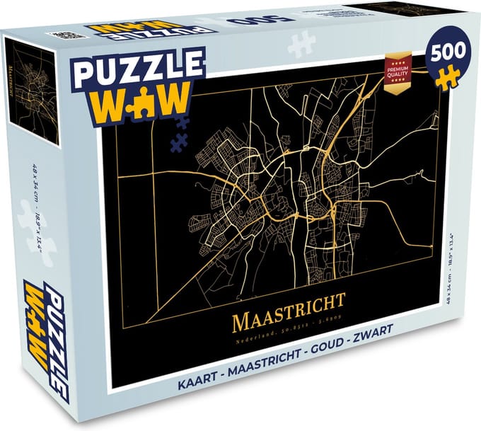 Puzzel Kaart - Maastricht - Goud - Zwart - Legpuzzel - Puzzel 500 stukjes