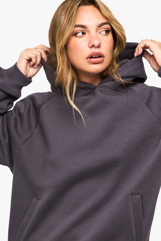 boohoo Dames Raglan Oversized Hoodie met raglannaad | Houtskool | Maat: Medium