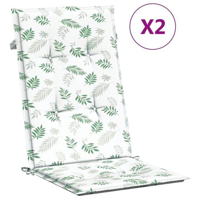 vidaXL Stoelkussens 2 st hoge rug bladpatroon stof