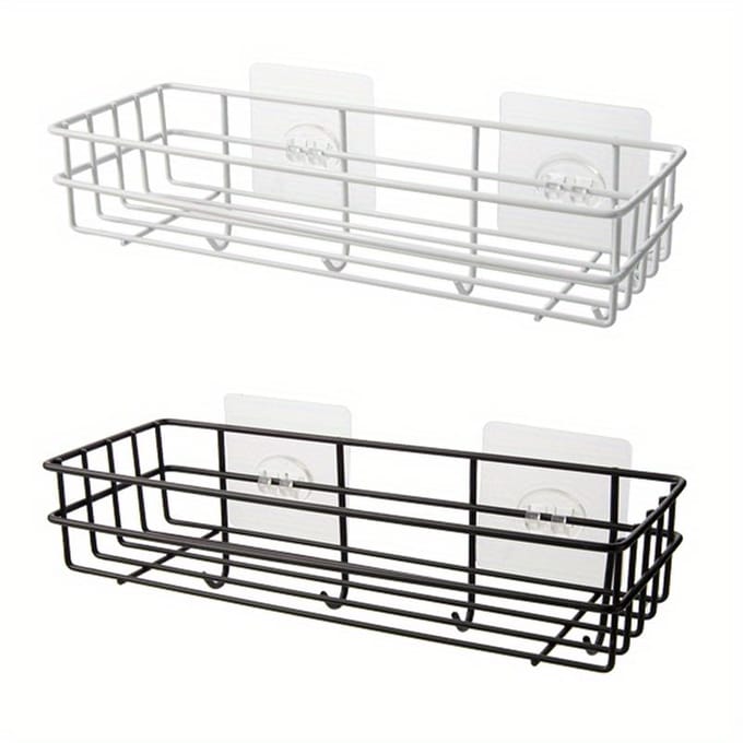 2 pièces support de rangement avec crochets adapté à la cuisine salle de bain chambre bureau support de rangement fer salle de bain support perforé support suspendu 1pc white+1pc black white