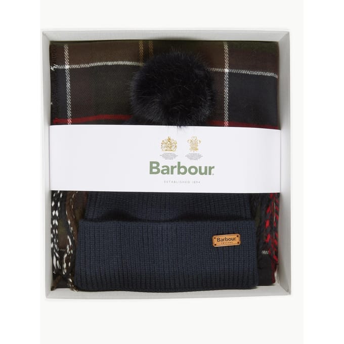 Barbour Set cadeau muts en sjaal Dover marineblauw,