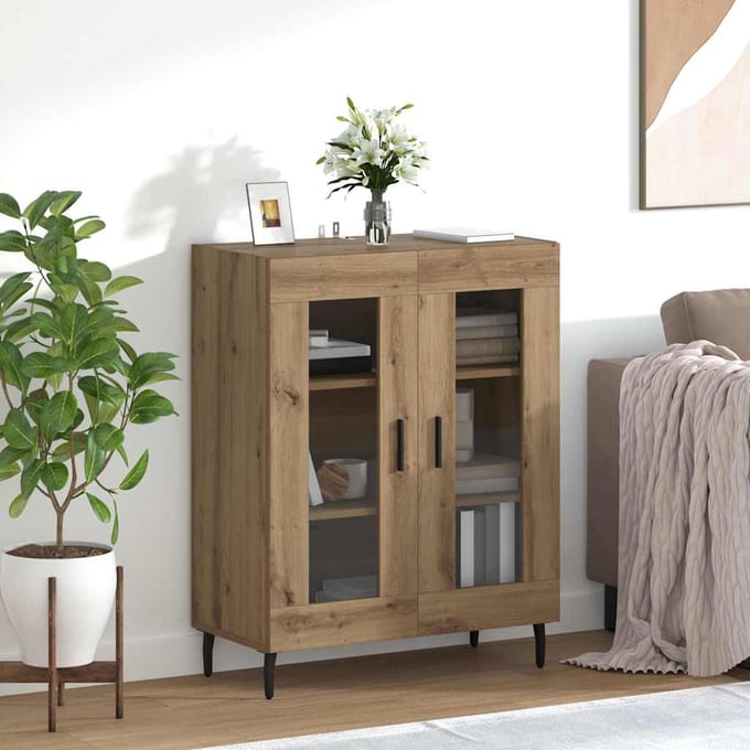 vidaXL - Dressoir - Artisan - Eiken - 69,5 - x - 34 - x - 90 - cm - Bewerkt - hout