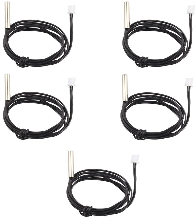 Allecto - Temperatuur Sensor Set - Waterdicht - 1m Kabel - Voor Koel- en Verwarmingssystemen - Pack van 5 - Inclusief installatiehulp - Geschikt vo..