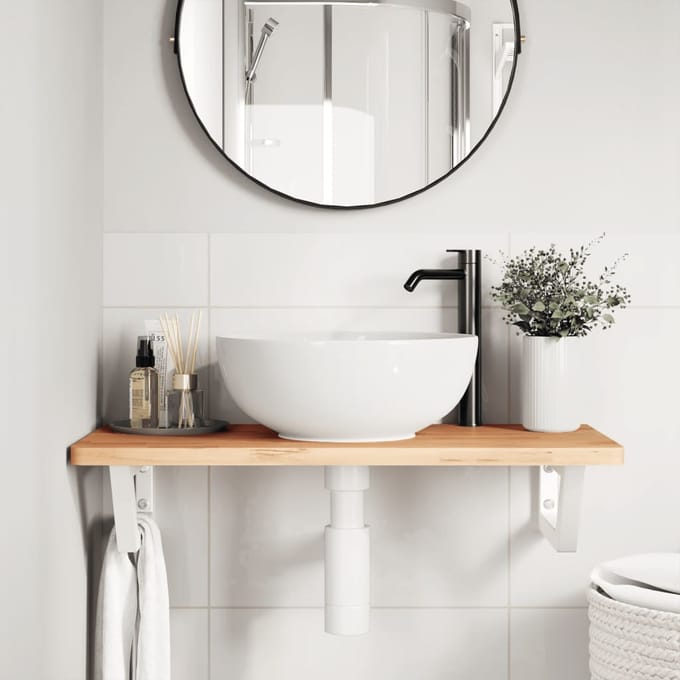 vidaXL - Badkamer - wandschap - staal - en - massief - beukenhout