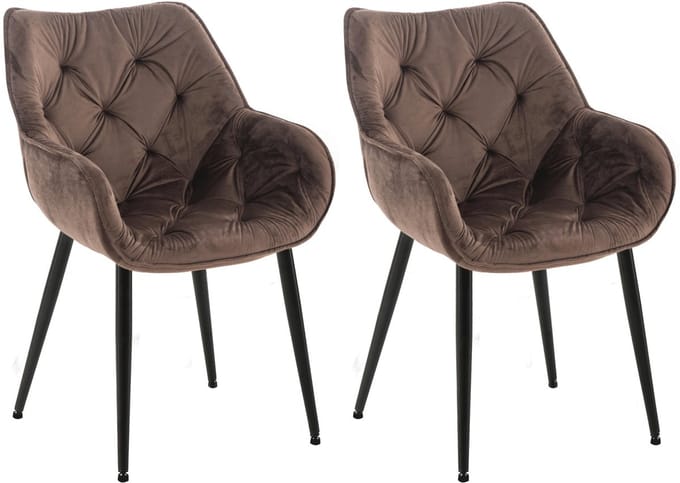 CLP Tanna Set van 2 eetkamerstoelen - Met armleuning - Fluweel/bruin