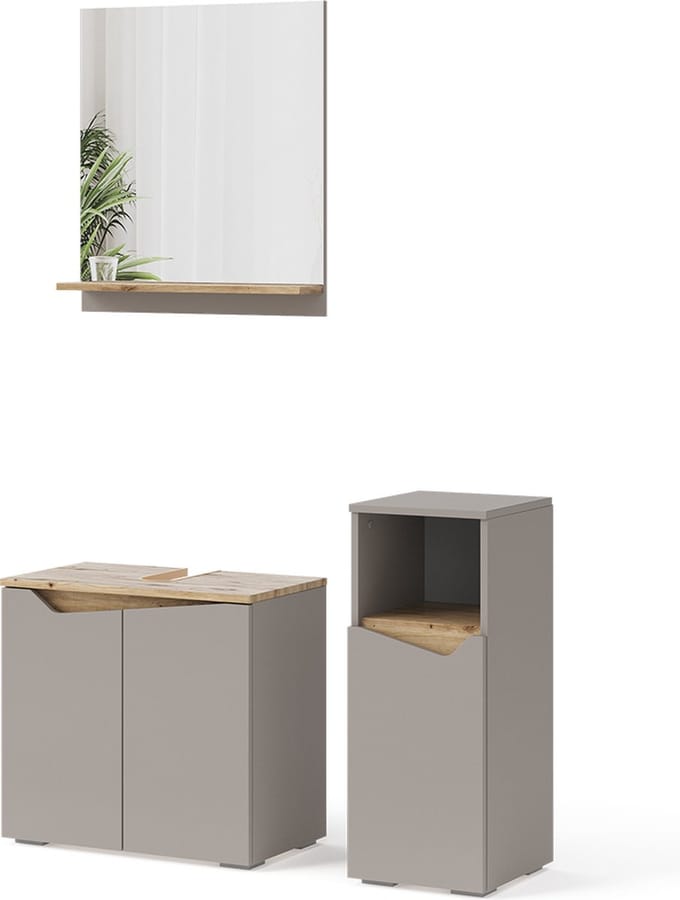 Vicco Badmeubelcombinatie Marelle, Grijs/Artisanaal eiken, 3-delig