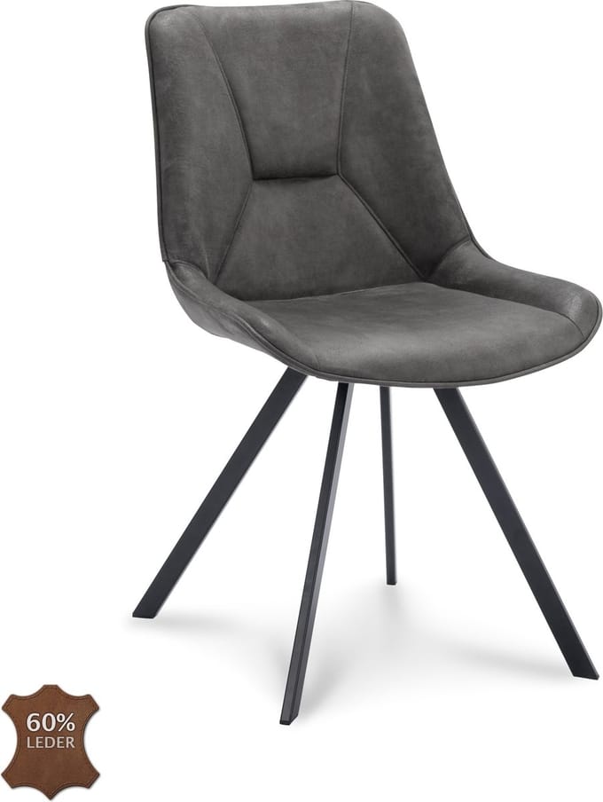 Icon Living - Stoel Brooks - Microleder Bull Graphite - Poot Zwart