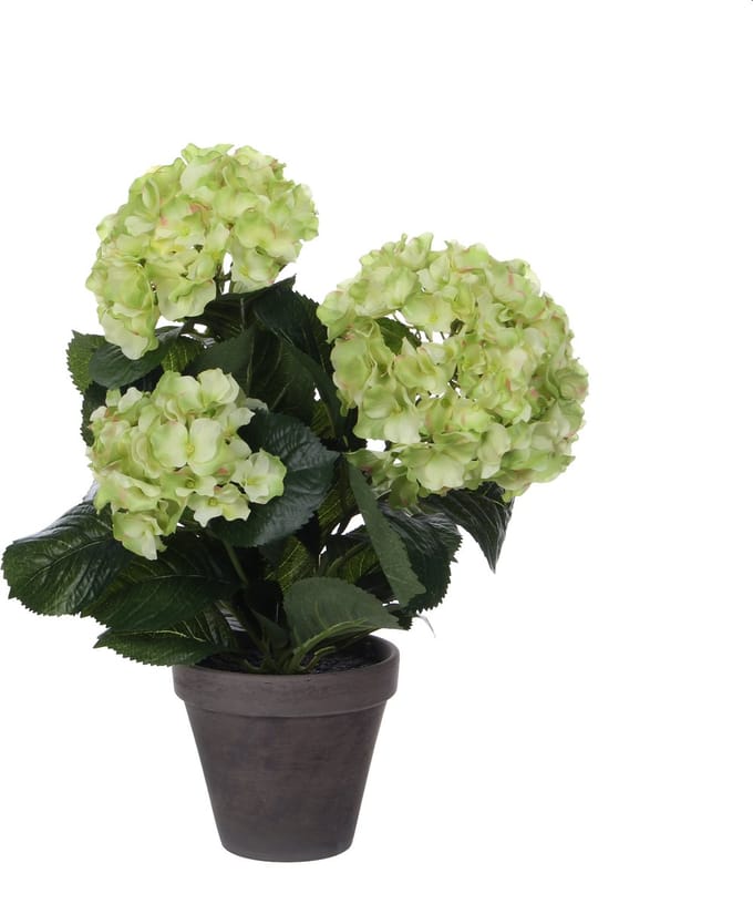 Kunstplant mica hortensia in pot groen | 4 stuks