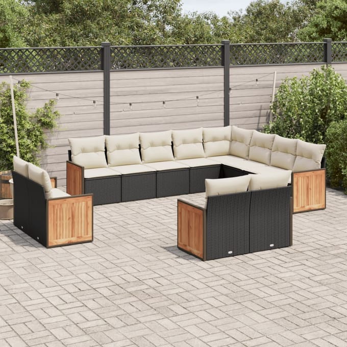 vidaXL - 12-delige - Loungeset - met - kussens - poly - rattan - zwart
