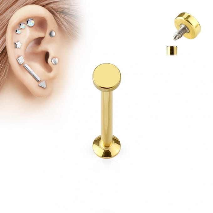 piercing plat rondje intern schroefdraad 1.2x8 - goud - LMPiercings