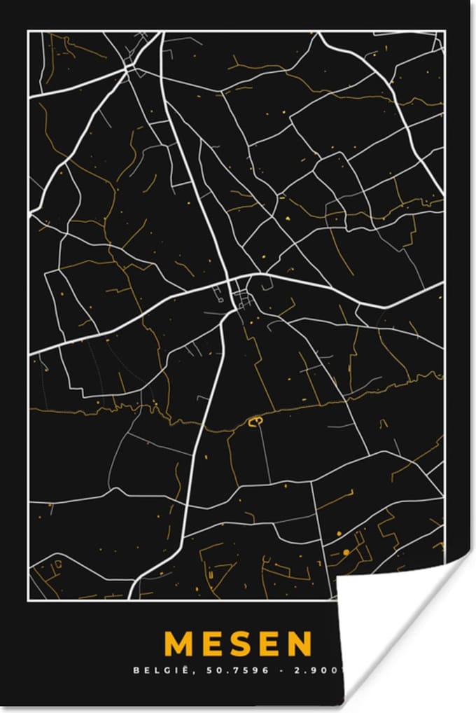 Poster Mesen - Goud - Kaart - Plattegrond - Stadskaart - 40x60 cm