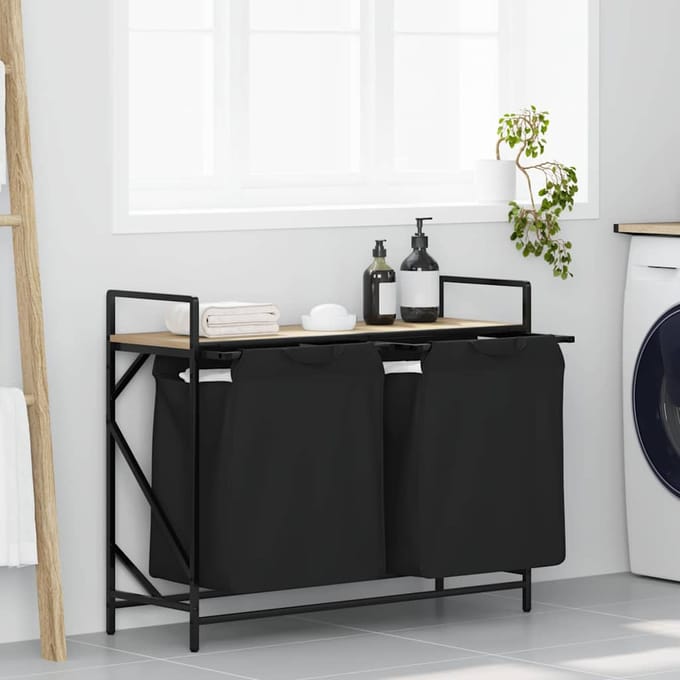 vidaXL - Wasmand - 2 - vakken - met - plank - sonoma - eikenkleurig