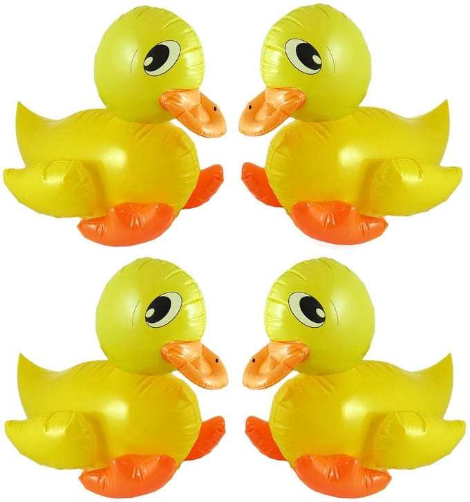 Opblaasbare badeend van 42 cm - 4x - eendjes - geel - pvc - feest decoraties - badeendjes