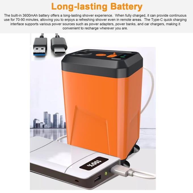Draagbare kampeerdouche Buiten elektrische douchepomp Oplaadbare batterij aangedreven douche Waterdicht 1 Sprays Mode