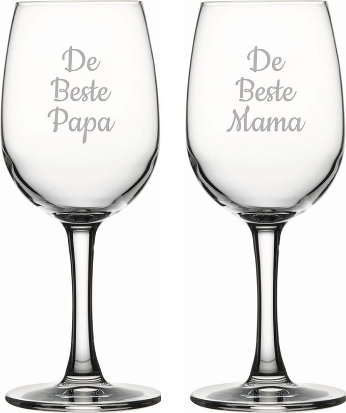 Gegraveerde witte wijnglas 26cl De Beste Mama-De Beste Papa