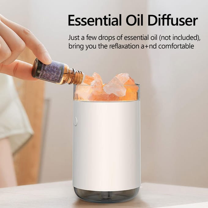 Kristalzoutsteen Luchtbevochtiger Kleurrijk Licht 260ml Mist Luchtbevochtiger Draagbaar Stil USB Etherische Olie Diffuser Koele Mist wit